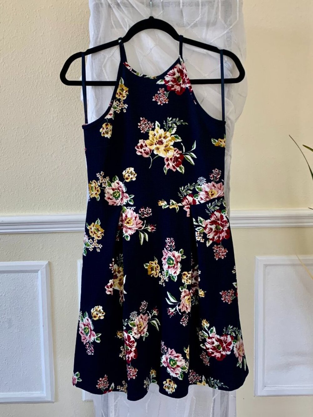 Monteau Navy Blue Floral Halter Dress | Boho Botanical Size Small Dress